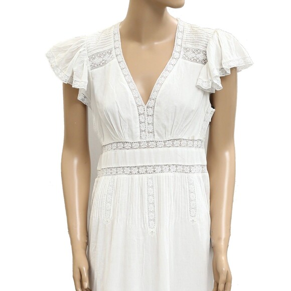SAYLOR Anthropologie Shira Midi Dress Lace Flutter Sleeves Cotton White M 282099 - Picture 5 of 8